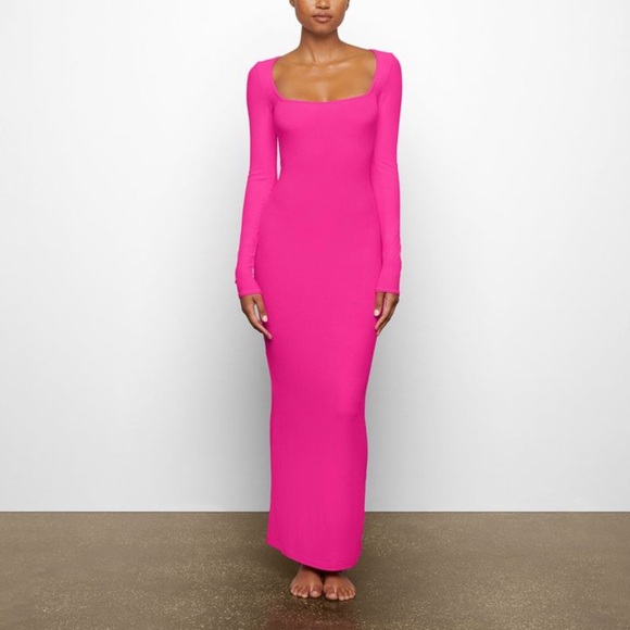 SKIMS Dresses & Skirts - 🩷NWT Skims Soft Lounge Long Sleeve Dress in Hot Pink Sz M
